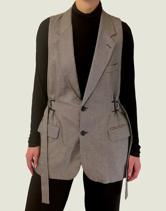 Houndstooth Black & White Double Belted Vest