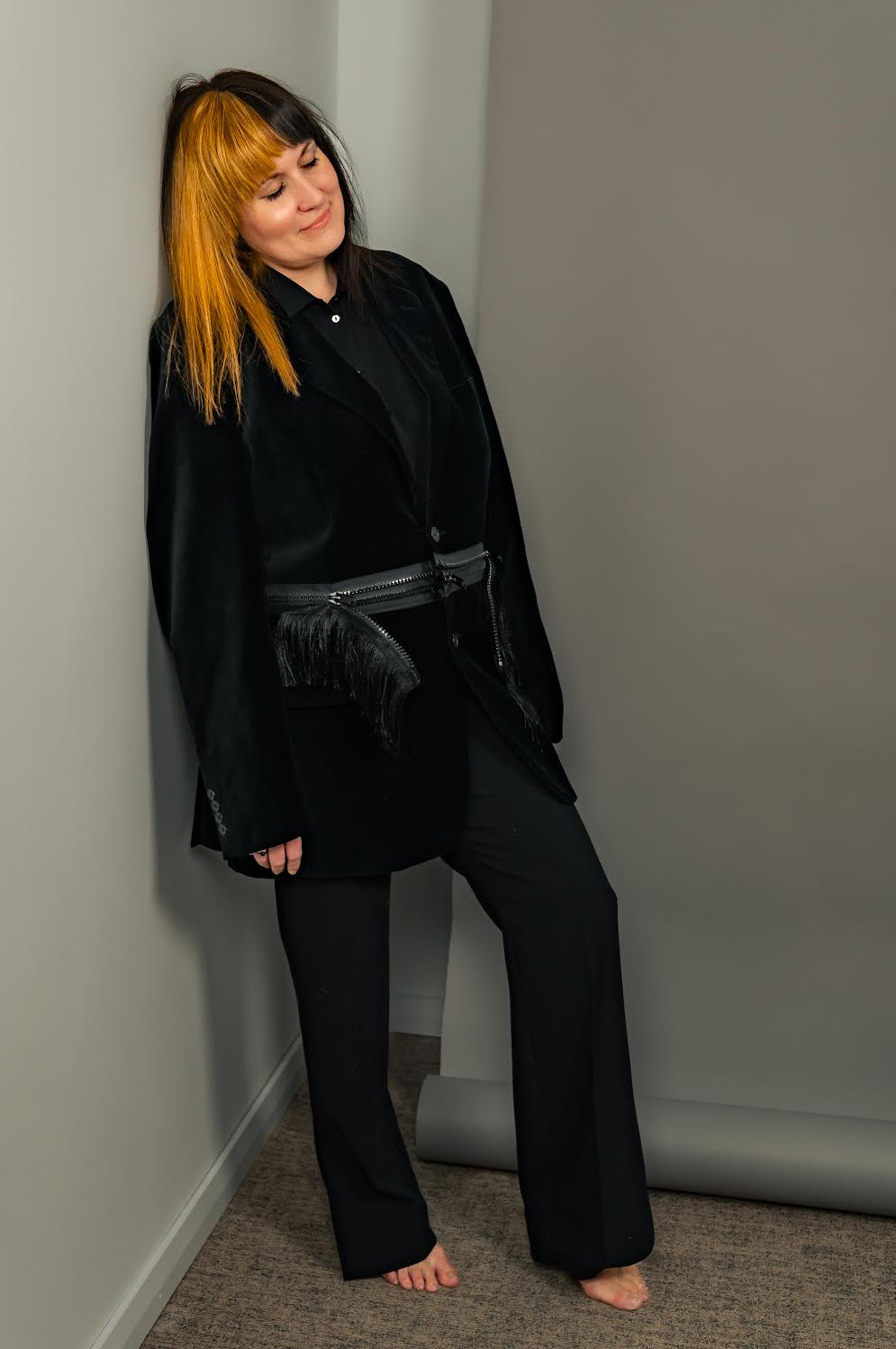 Dark Green Velvet Fringe Jacket