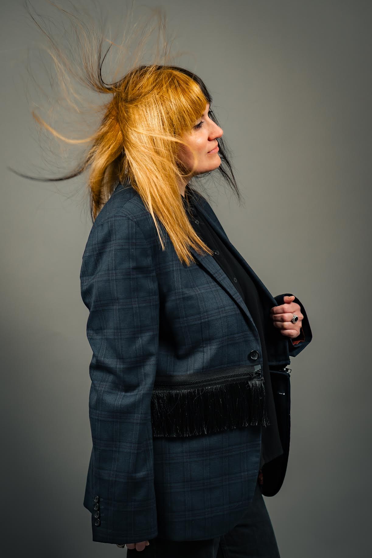 Navy Checkered Fringe Jacket