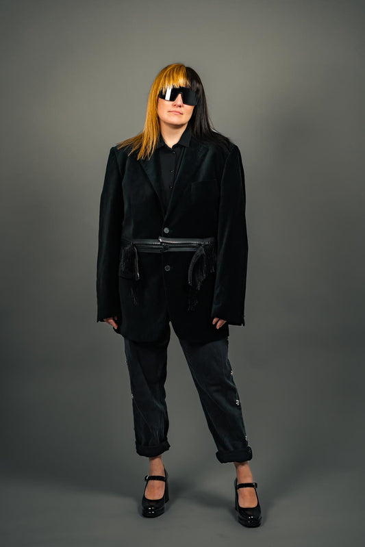 Dark Green Velvet Fringe Jacket